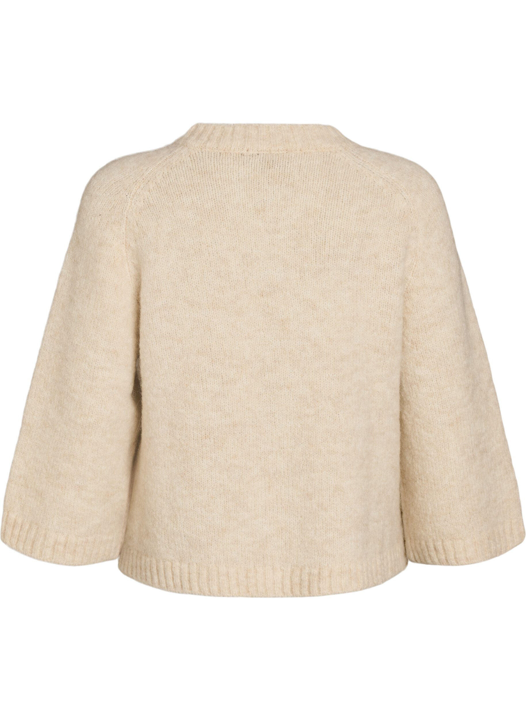 ZizziStrickjacke aus Wollmischung mit 3/4-&Auml;rmeln, Beige, Packshot image number 1