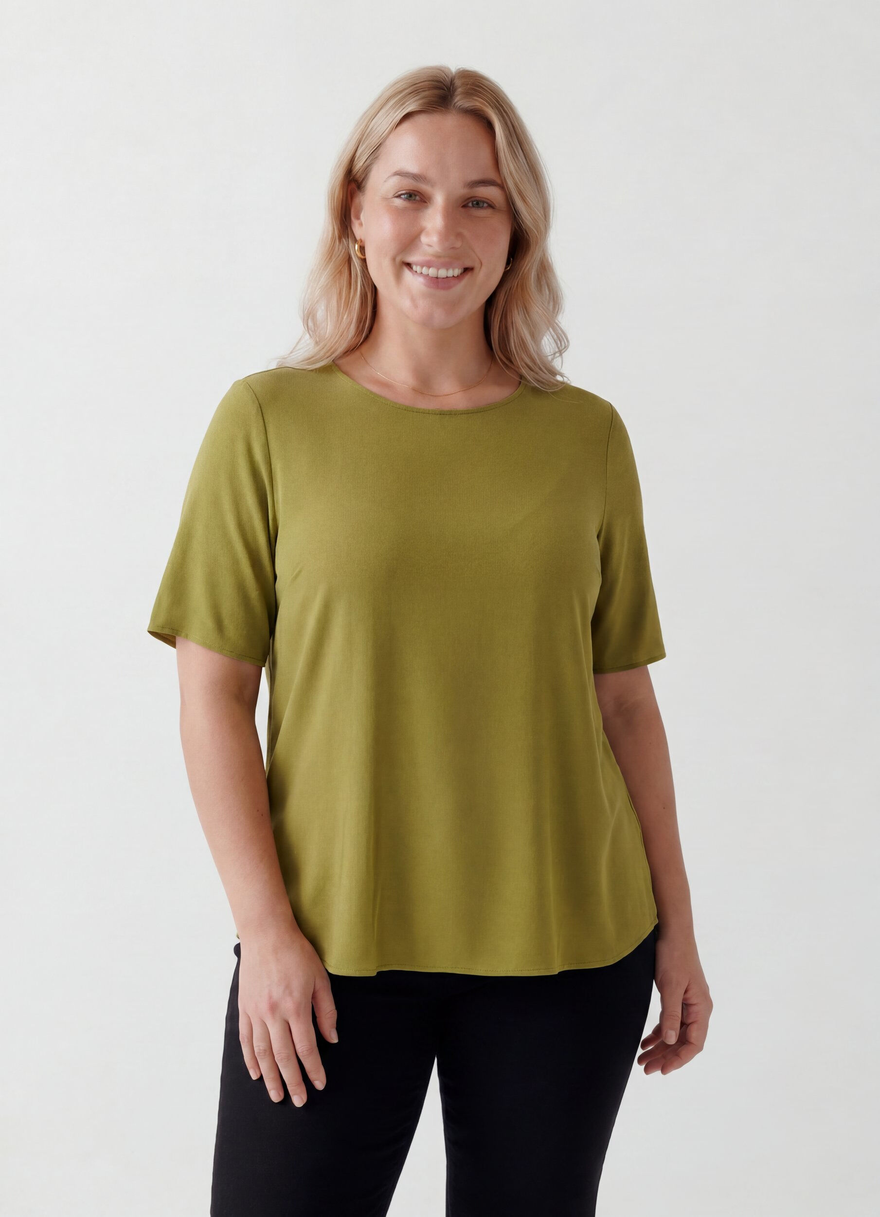 ZizziKurz&auml;rmelige, gewebte Bluse mit Rundhals, Gr&uuml;n, Model image number 0