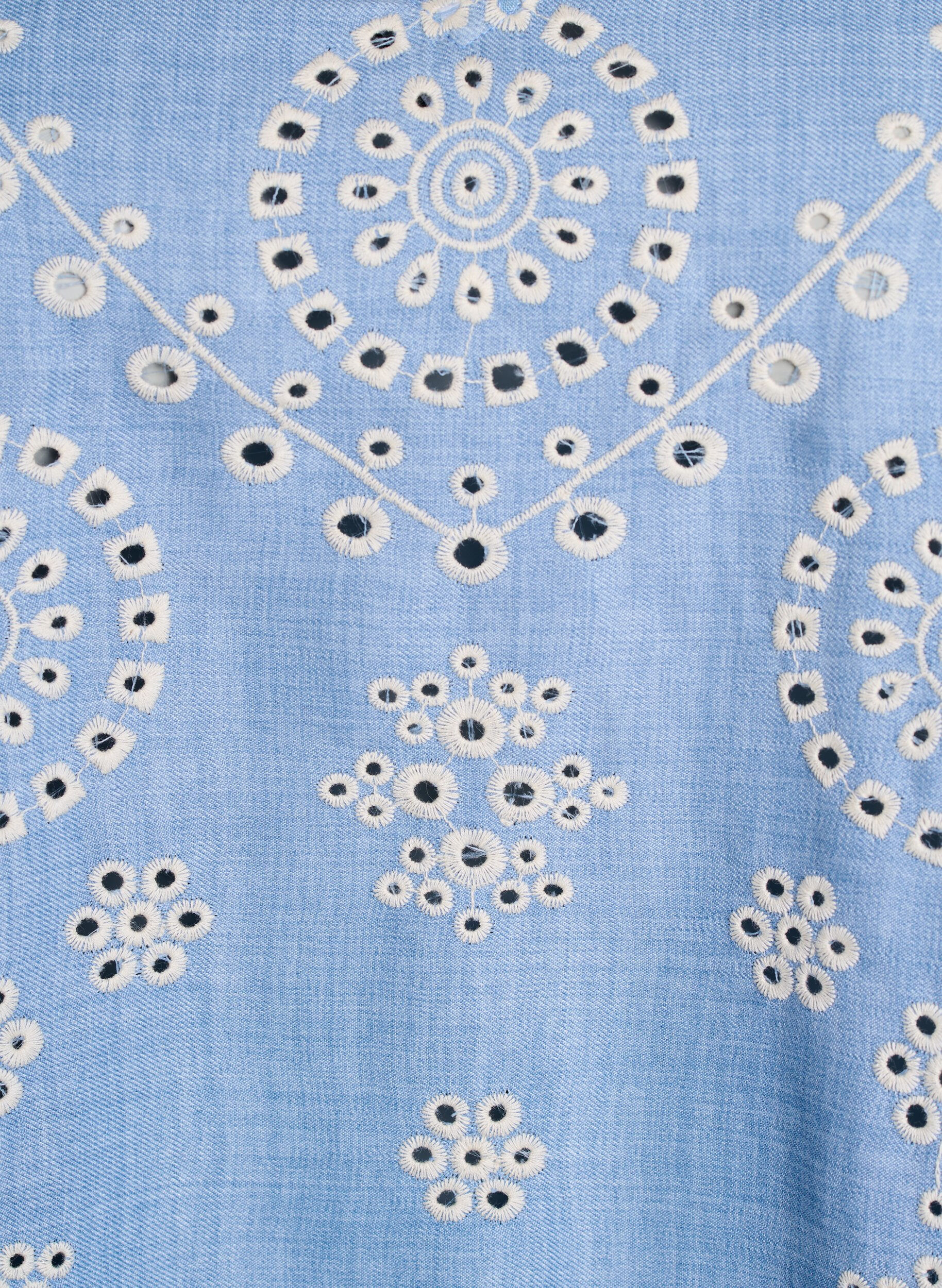 Zizzi Bluse mit Broderie-Anglaise und kurzen Puff&auml;rmeln, Blau, Packshot image number 2