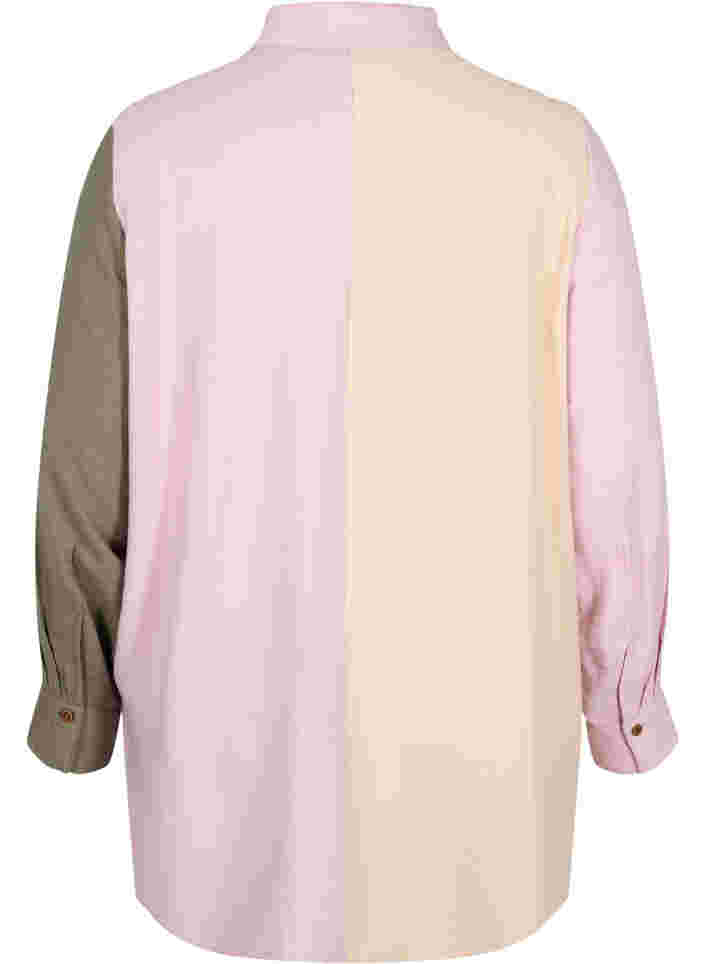 Colourblock Hemdbluse aus Viskosemischung, Pink Blocking, Packshot image number 1