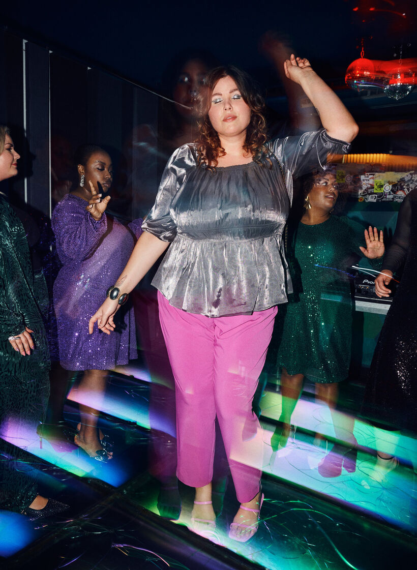 Silberfarbene Bluse mit 3/4-Ärmeln und Smock, Dark Silver, Image image number 1