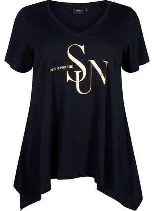 Baumwoll-T-Shirt mit kurzen Ärmeln, Black W. Sun, Packshot image number 0
