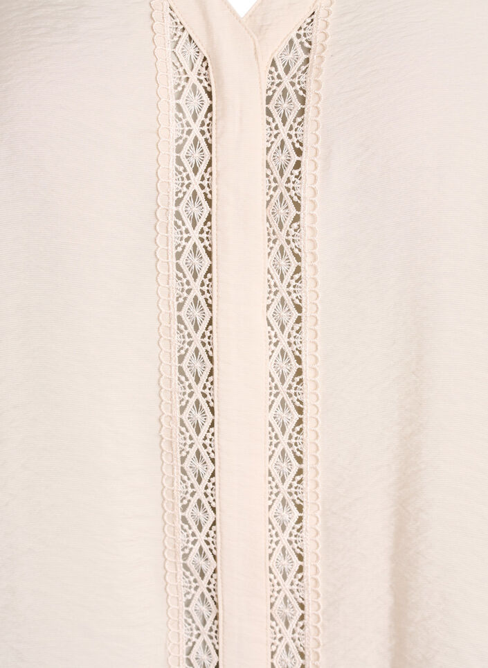 Bluse mit V-Ausschnitt und bestickten Bändern, Beige, Packshot image number 2