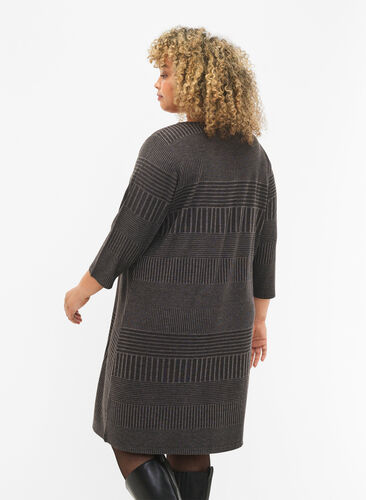 Kleid mit 3/4-Ärmeln und Streifenmuster, Dark Grey Mélange, Model image number 1