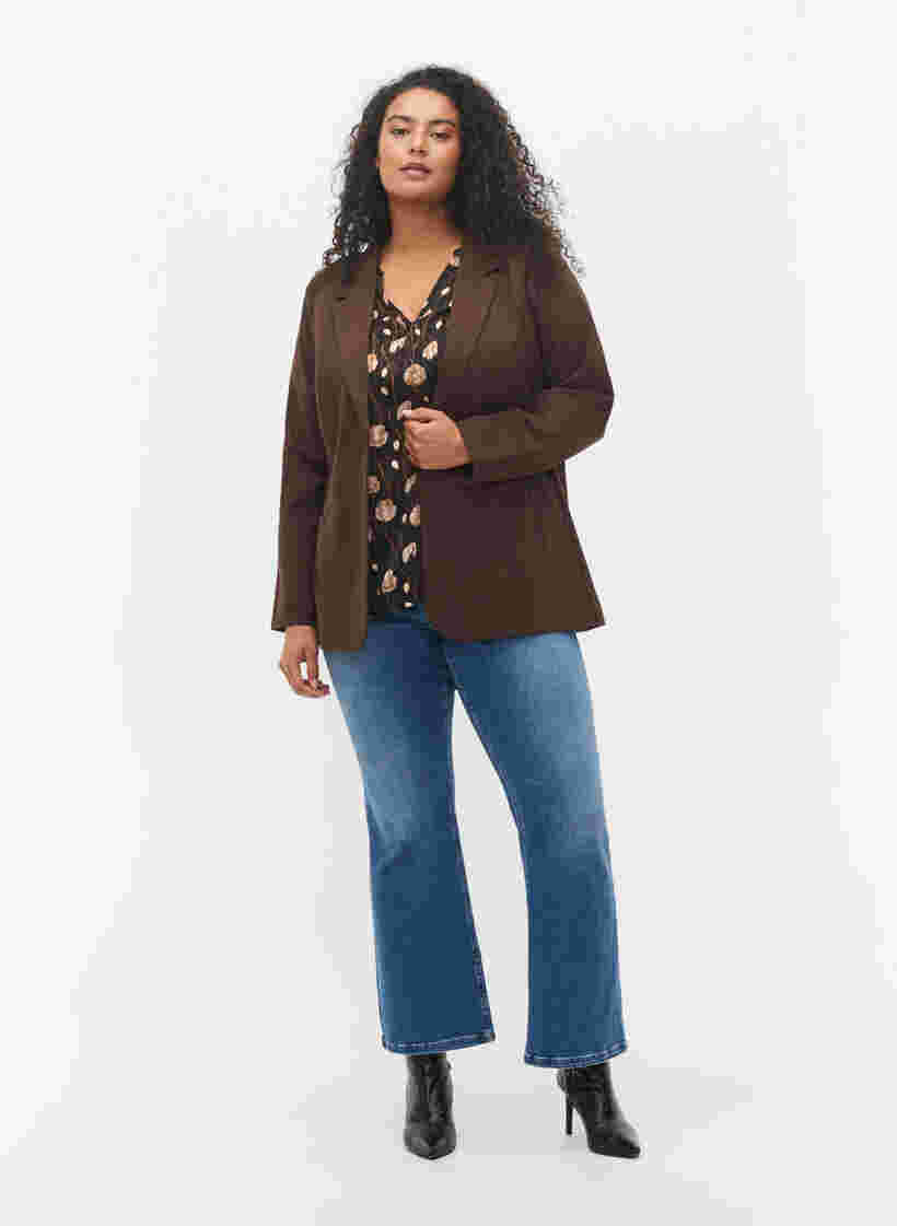 Bedruckte Bluse mit Smock und V-Ausschnitt, Black Flower, Model image number 2