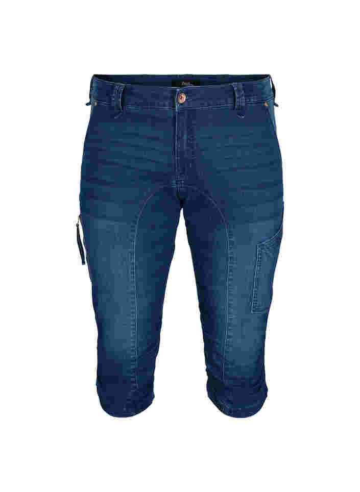 Slim Fit Caprijeans mit Taschen, Dark blue denim, Packshot image number 0