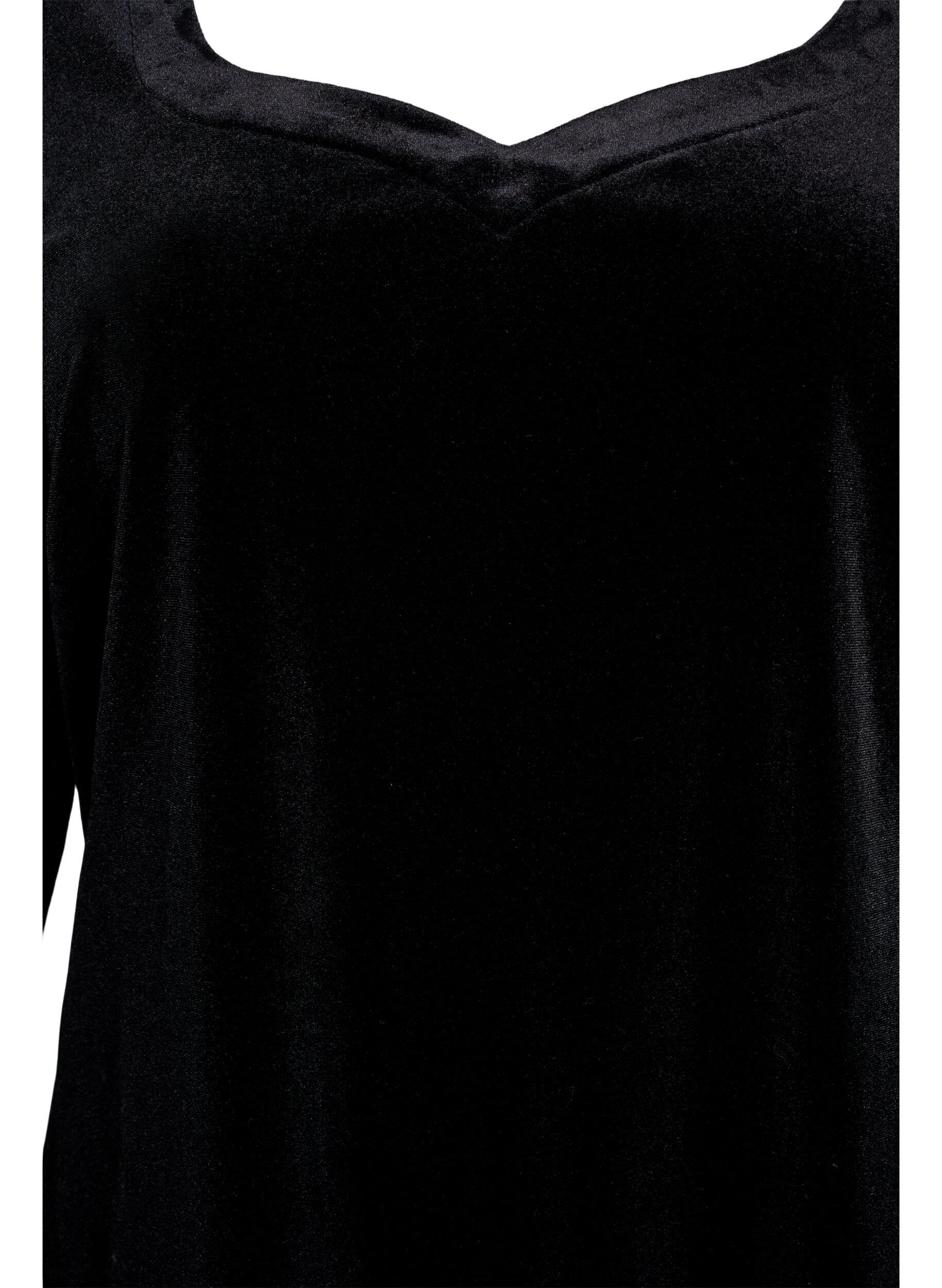 Zizzi Veloursbluse mit langen &Auml;rmeln, Black, Packshot image number 2