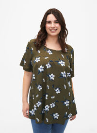 FLASH – Kurzärmelige Bluse mit Print, Olive Night Flower, Model