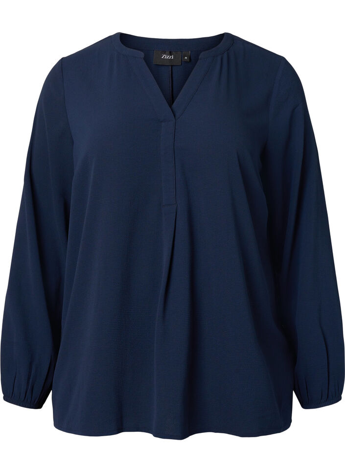 Unifarbene Bluse mit V-Ausschnitt, Navy Blazer, Packshot image number 0