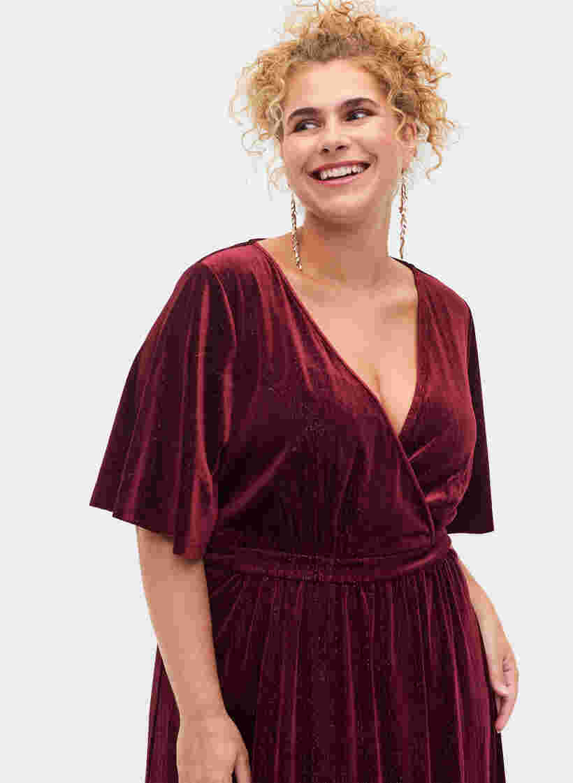 Velour-Kleid mit V-Ausschnitt und Glitzer, Winetasting, Model image number 2