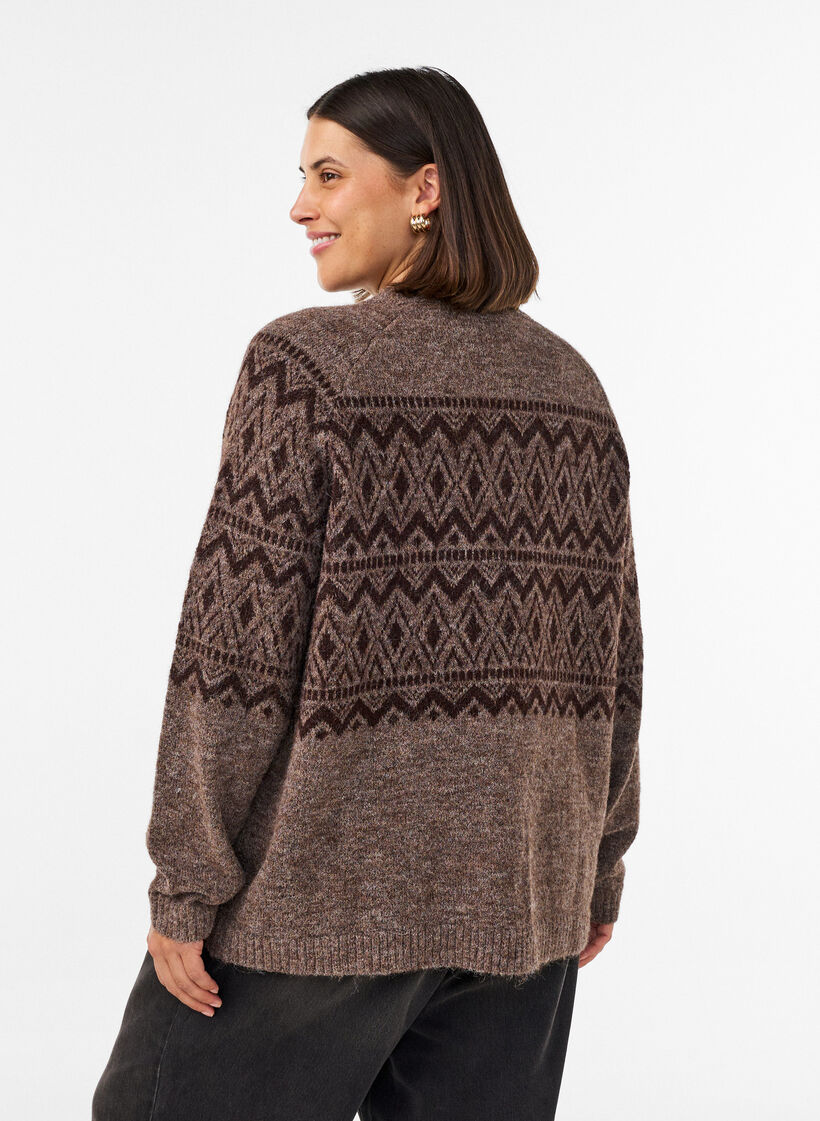 Strickjacke mit Jacquardmuster, Braun, Model image number 2