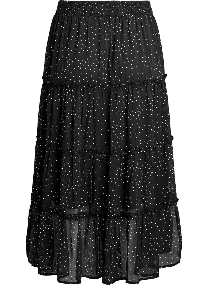 Langer A-Linien-Rock aus Chiffon mit Polka Dots, Schwarz, Packshot image number 1