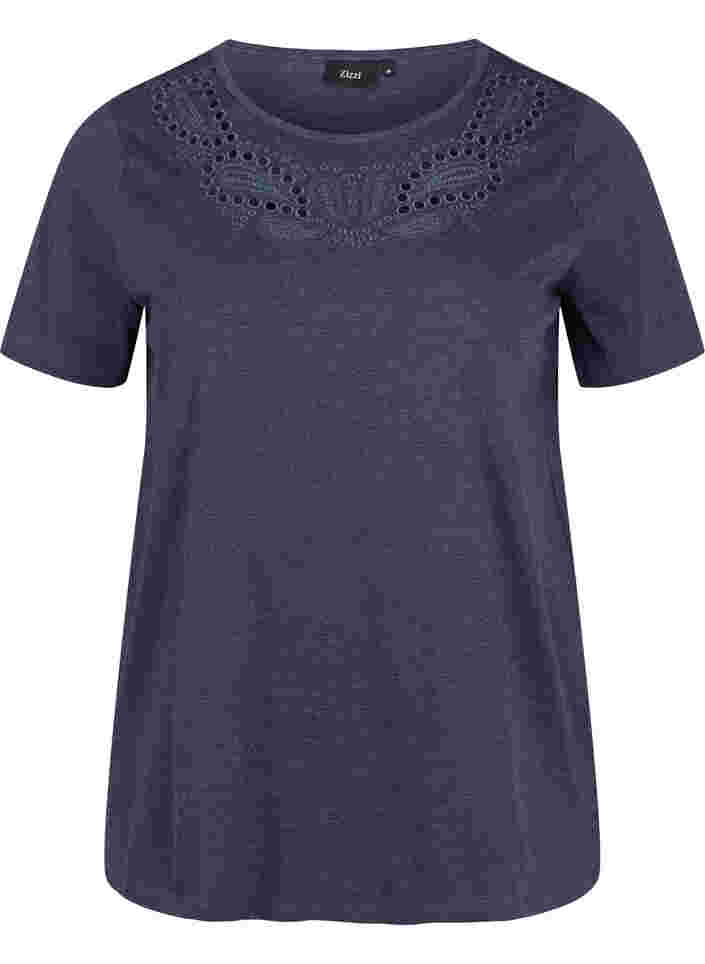T-Shirt mit Lochstickerei und kurzen Ärmeln, Night Sky Mel., Packshot image number 0