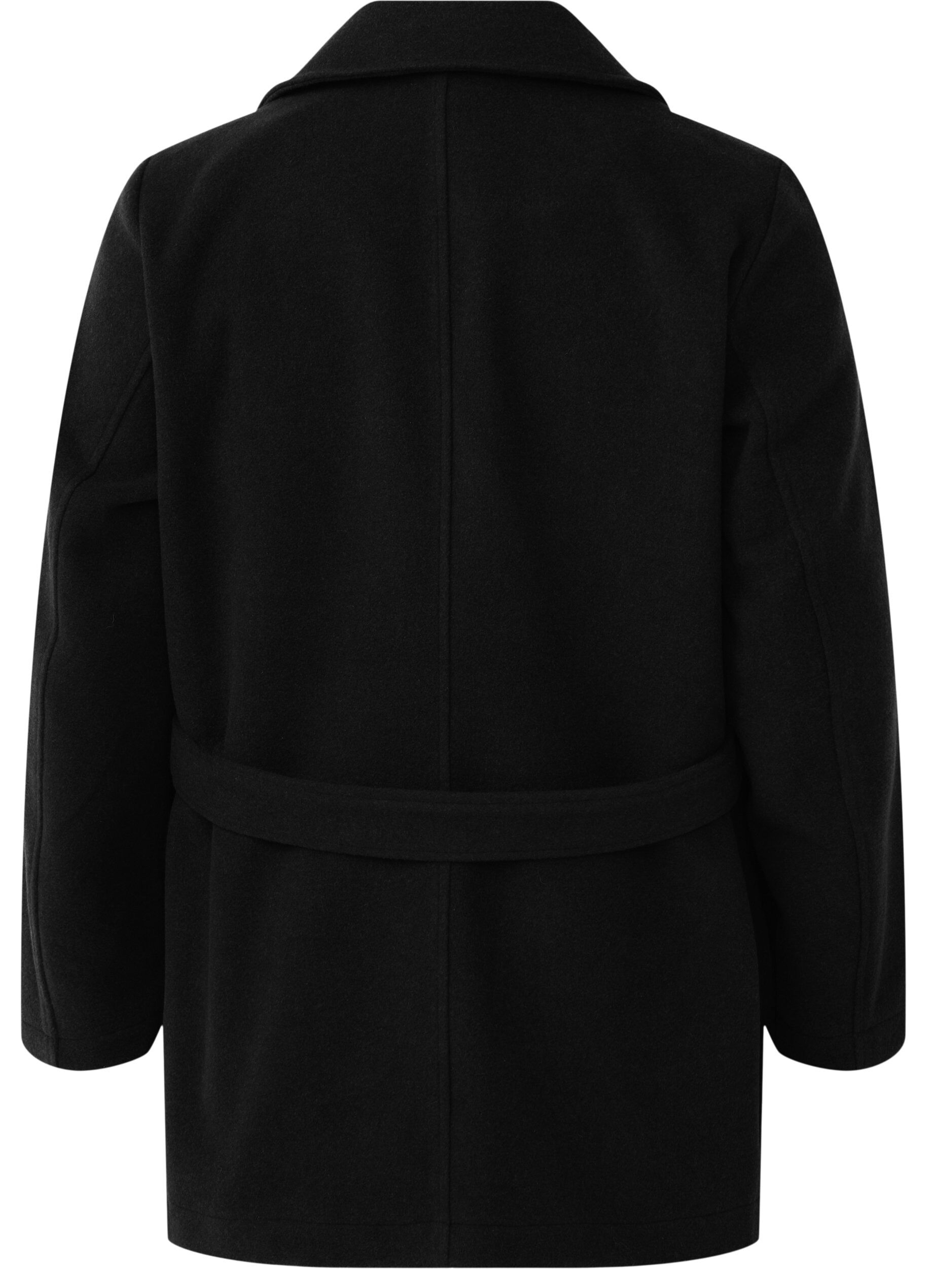 Zizzi Kurze Wolljacke mit G&uuml;rtel, Black, Packshot image number 1