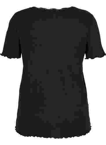 Geripptes Kurzarm Nachtshirt, Black, Packshot image number 1