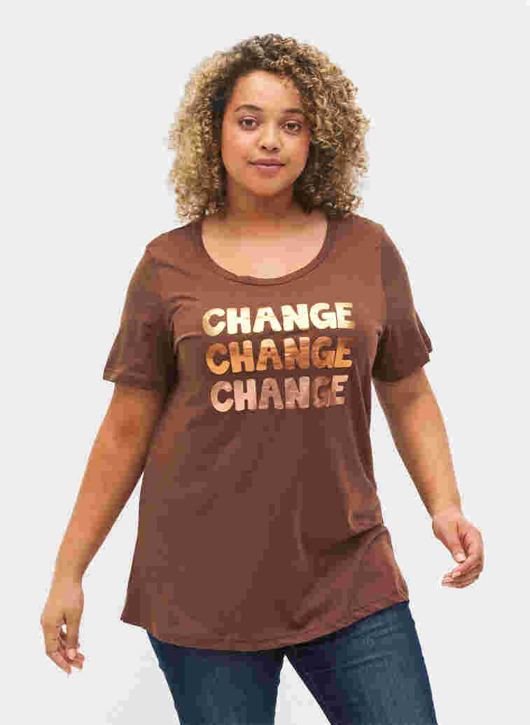 Kurzärmeliges Baumwoll-T-Shirt, Chestnut Change, Model image number 0