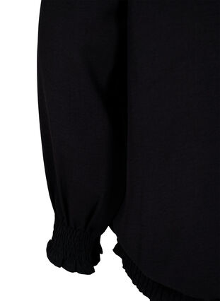 Einfarbige gesmokte Bluse mit langen Ärmeln, Black, Packshot image number 3