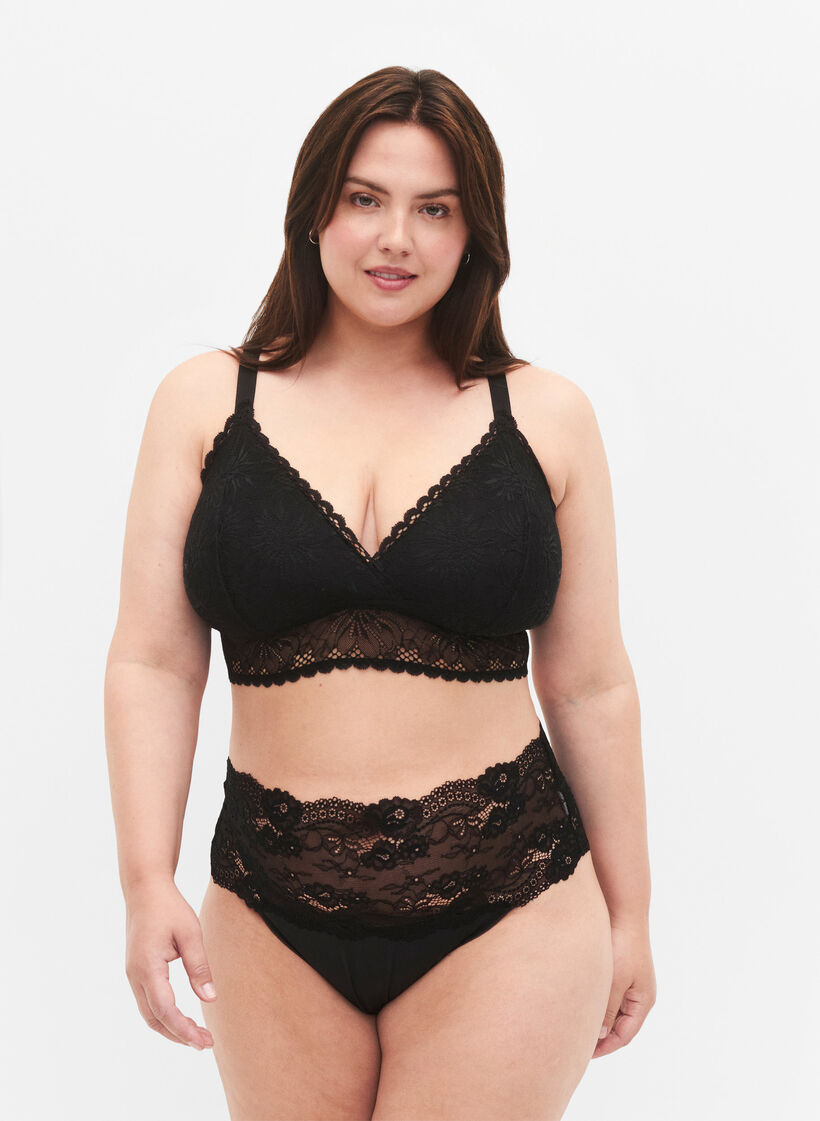Spitze Bralette mit Rückendetail, Black, Model image number 2
