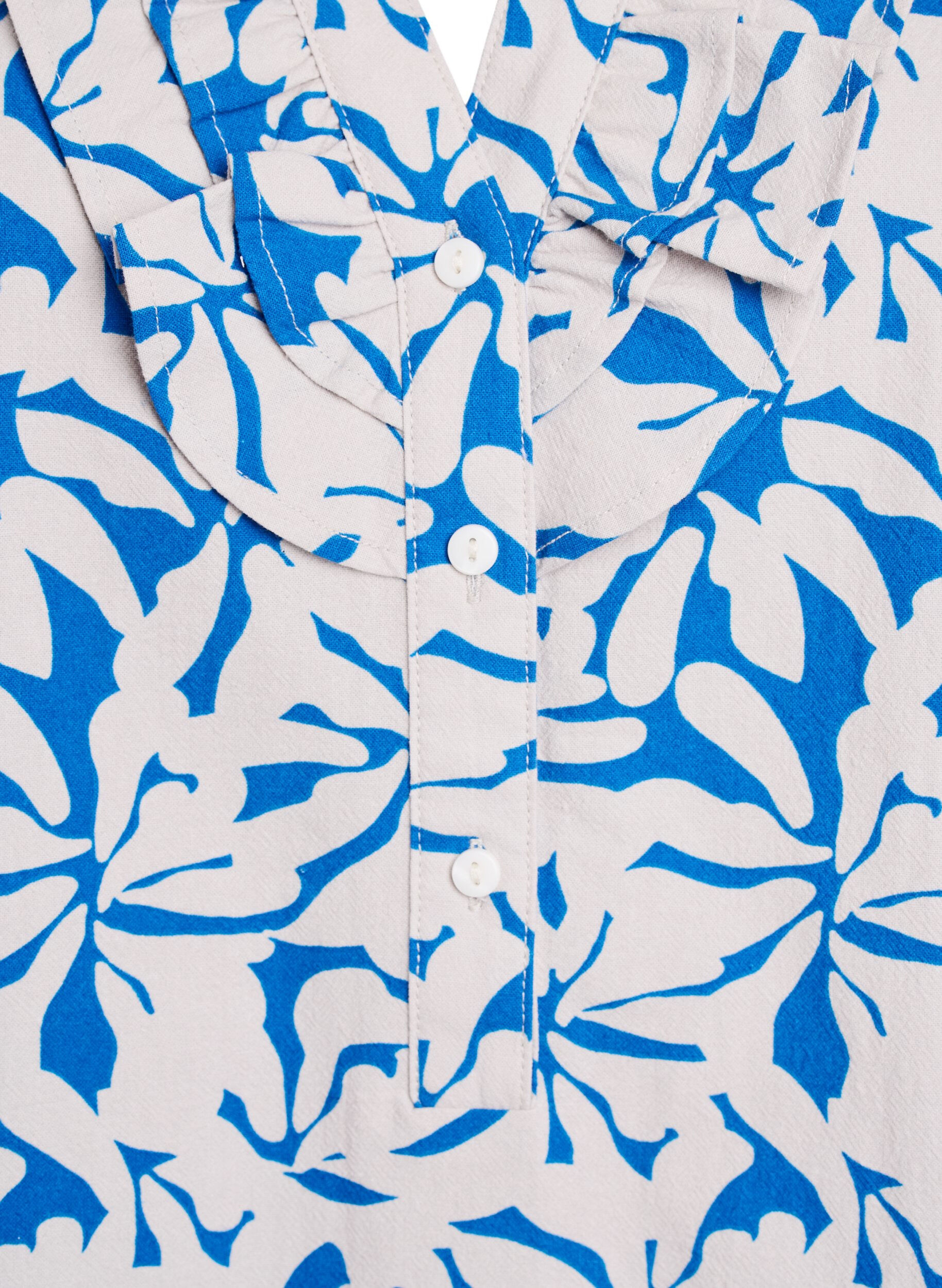 Zizzi Baumwollbluse mit 3/4-&Auml;rmeln und Blumenmuster, Blau, Packshot image number 2