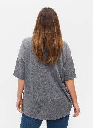 Melierte Bluse mit kurzen Ärmeln, Black Mel., Model image number 1