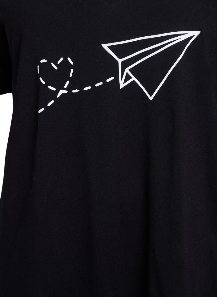 Nachthemd aus Bio-Baumwolle mit V-Ausschnitt, Schwarz, Packshot image number 2