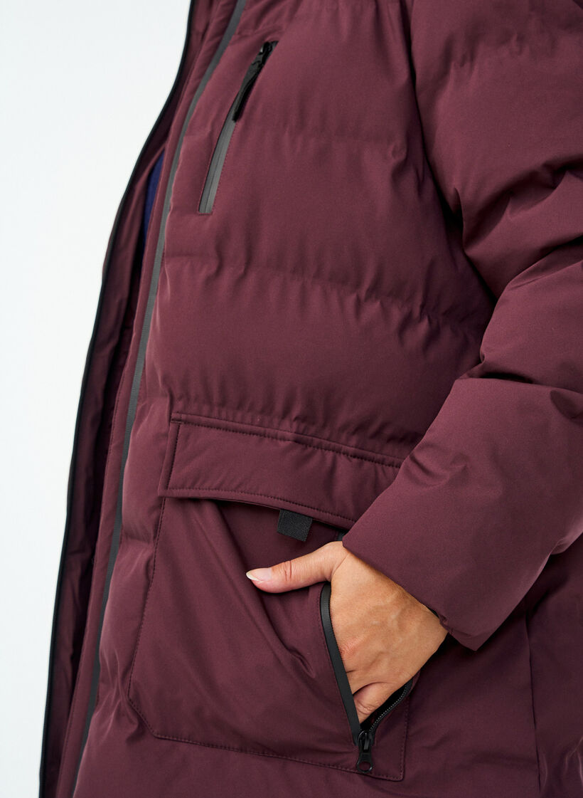Puffermantel mit Kapuze und Taschen, Dunkles Bordeaux, Model image number 3