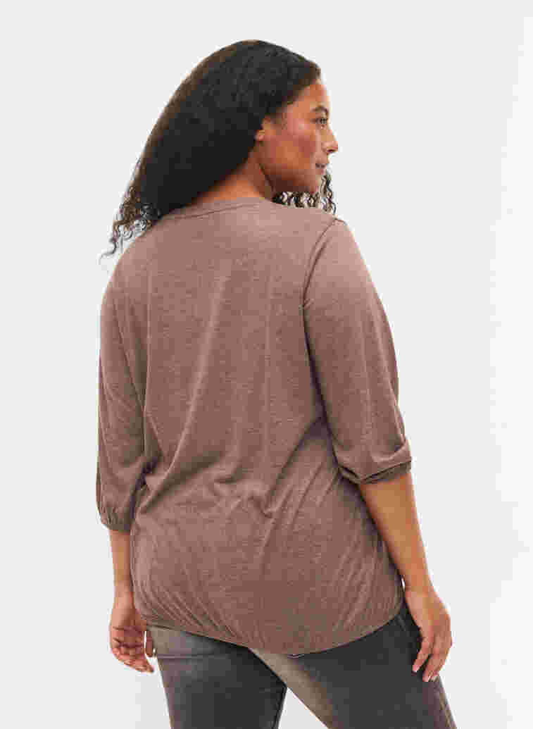 Einfarbige Bluse mit 3/4-Ärmel, Chestnut Mel., Model image number 1