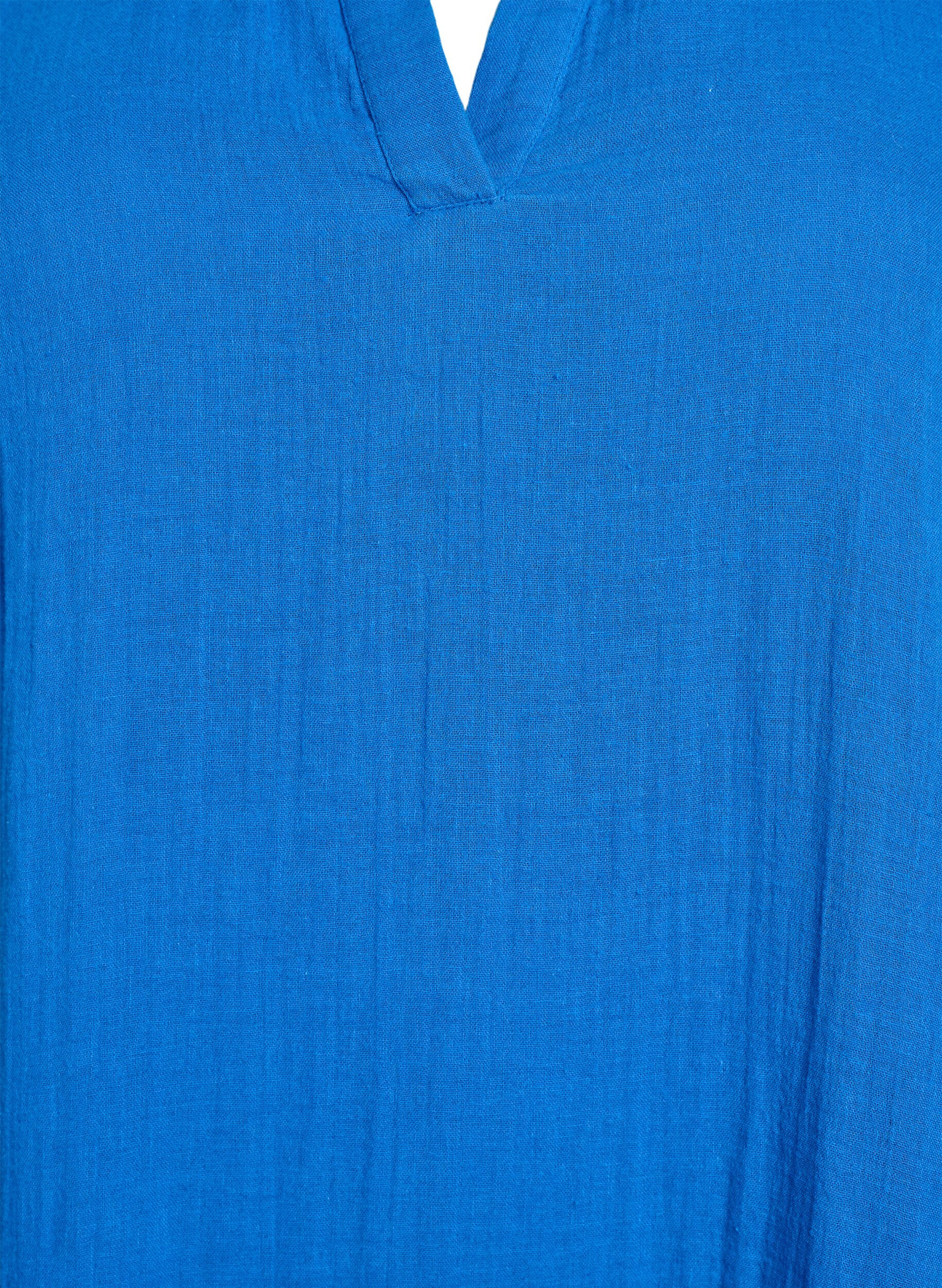 Zizzi Kurzes A-Linien-Kleid aus Baumwollmusselin, Blau, Packshot image number 2