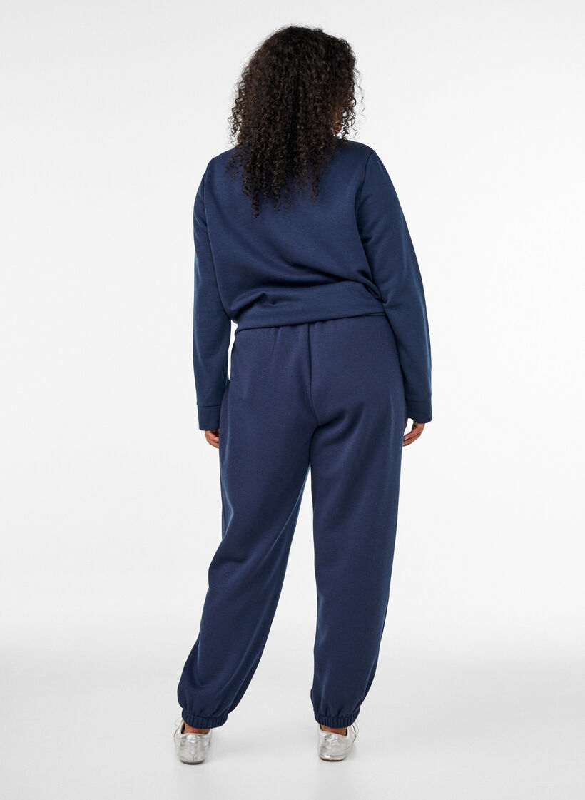 Hoch taillierte Sweatpants mit Kordelzug, Blau, Model image number 1