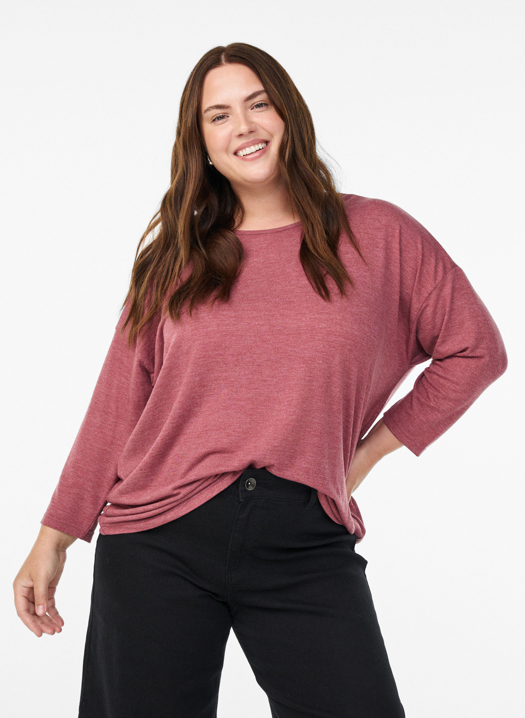 Zizzi Bluse aus Jersey mit 3/4-&Auml;rmeln, Rot, Model image number 0