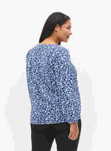 Bluse mit Puffärmeln, White/Blue Ditsy, Model image number 1