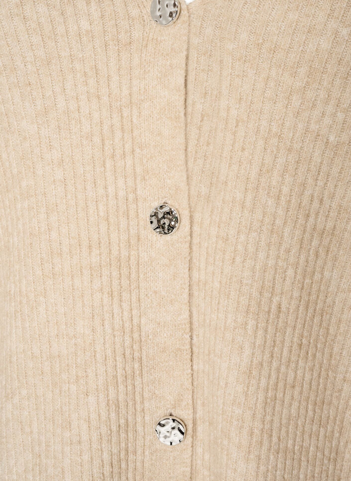 Strickjacke mit V-Ausschnitt und Rippstruktur, Beige, Packshot image number 2