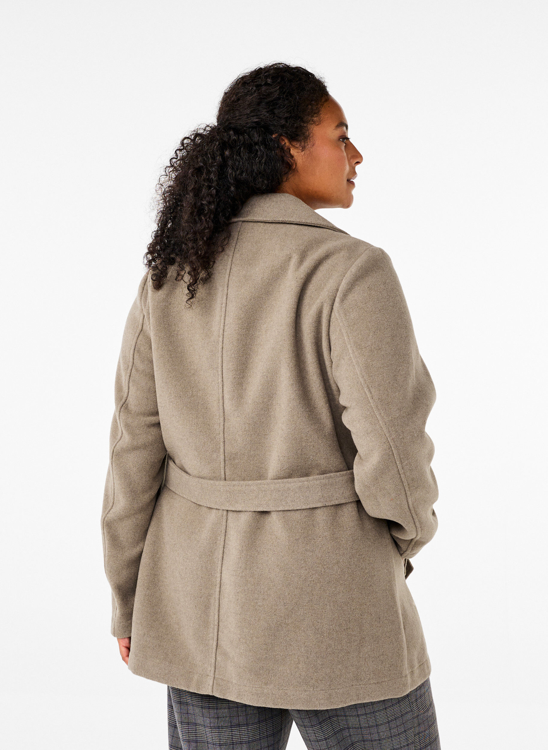 Zizzi Kurze Wolljacke mit G&uuml;rtel, Desert Taupe Mel., Model image number 1