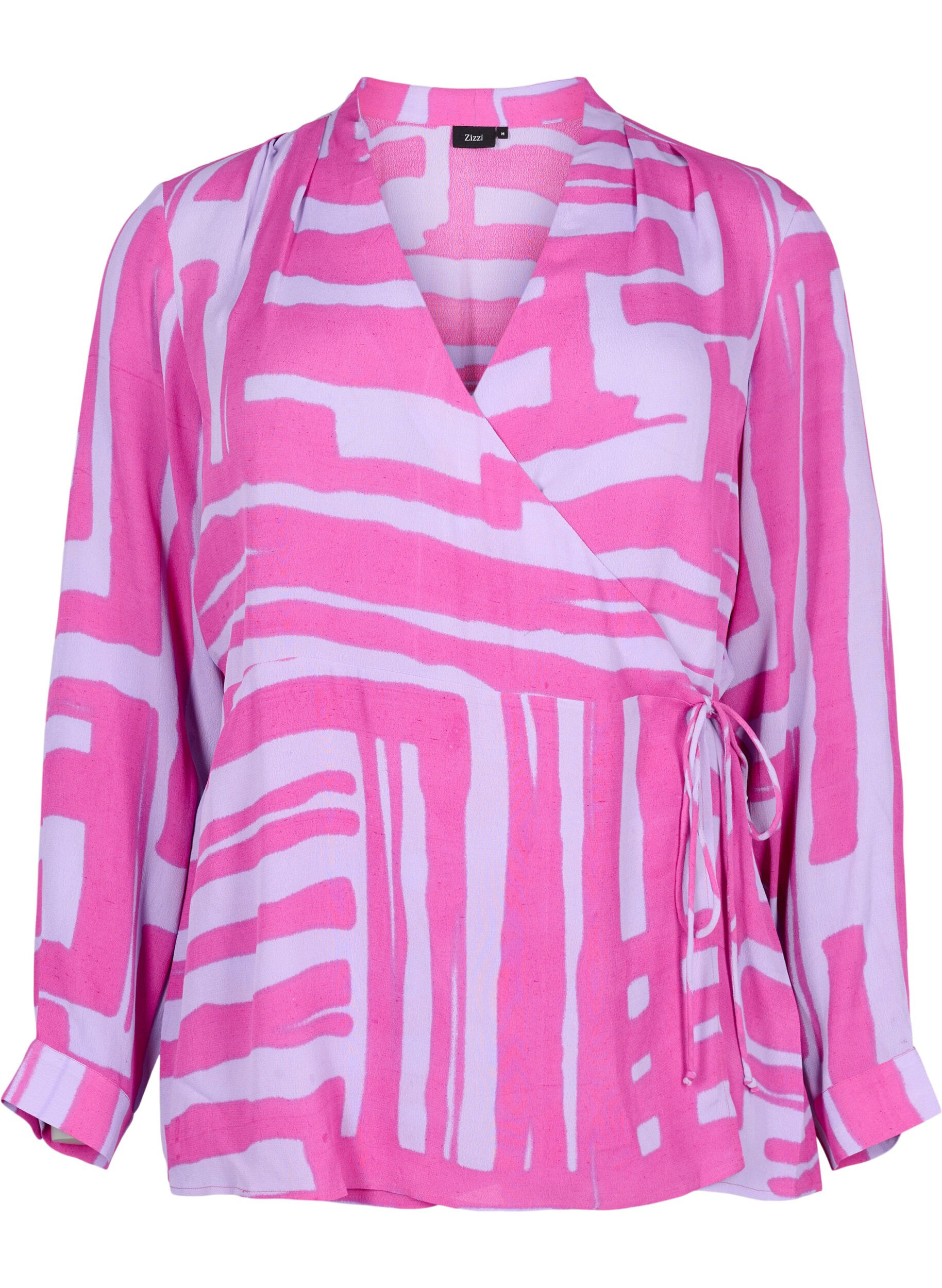 Zizzi Bedruckte Wickelbluse aus Viskose, Rose Violet AOP, Packshot image number 0