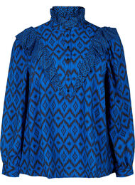 Shirtbluse aus Viskose mit Rüschendetails, True blue w. Black, Packshot