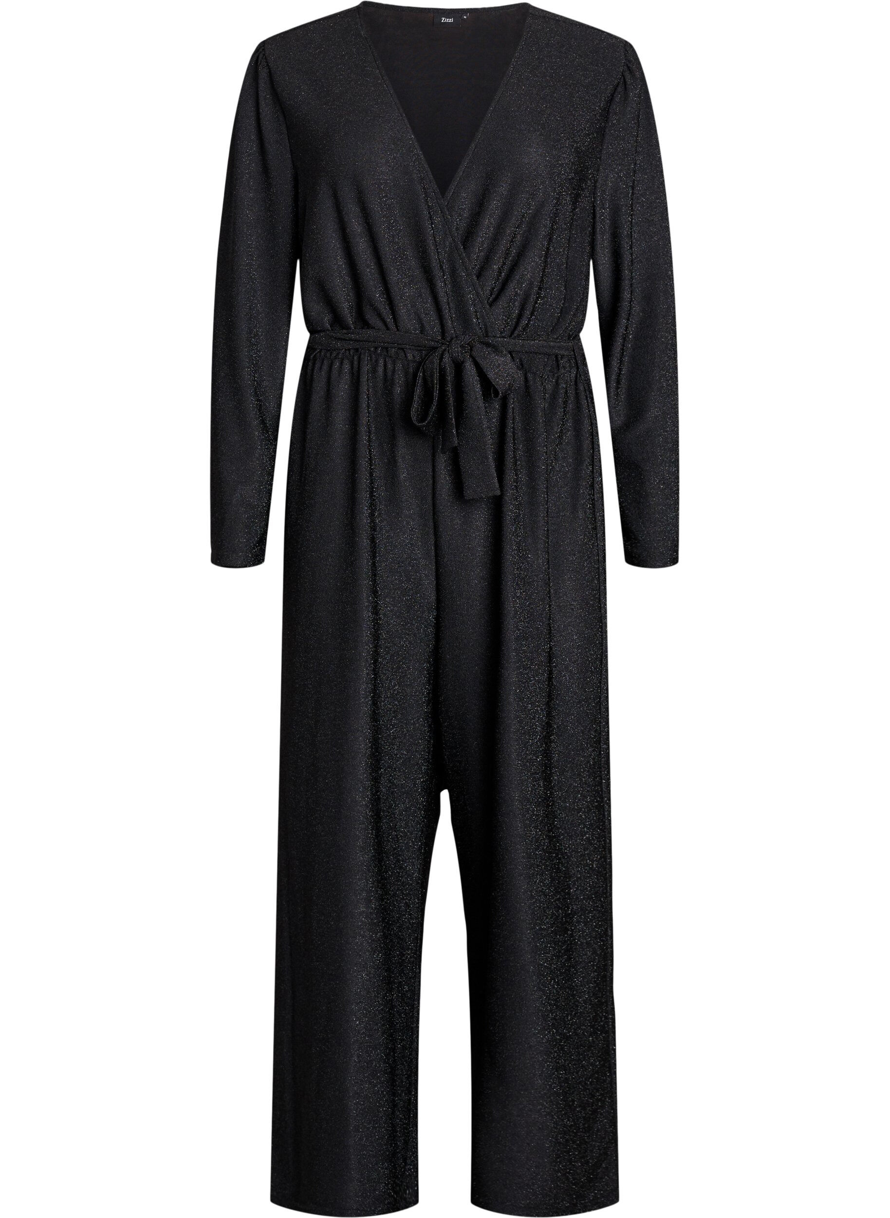 Jumpsuit mit Glitzer und Bindeg&uuml;rtel