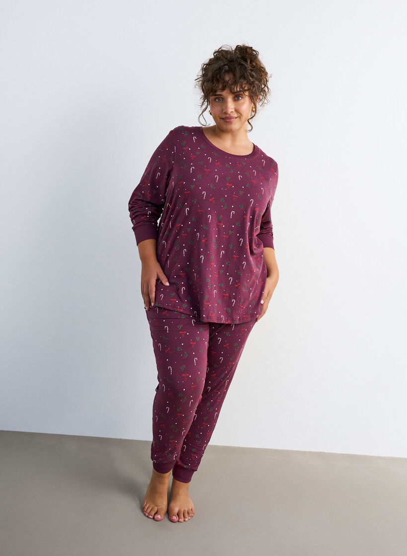 Nachtbluse mit Print, Dunkles Bordeaux, Model image number 1