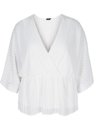 Bluse mit 3/4-Ärmeln und V-Ausschnitt, White, Packshot image number 0
