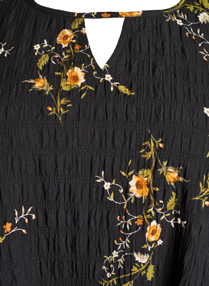 Lang&auml;rmelige Bluse mit gebl&uuml;mtem Muster, Schwarz, Packshot image number 2