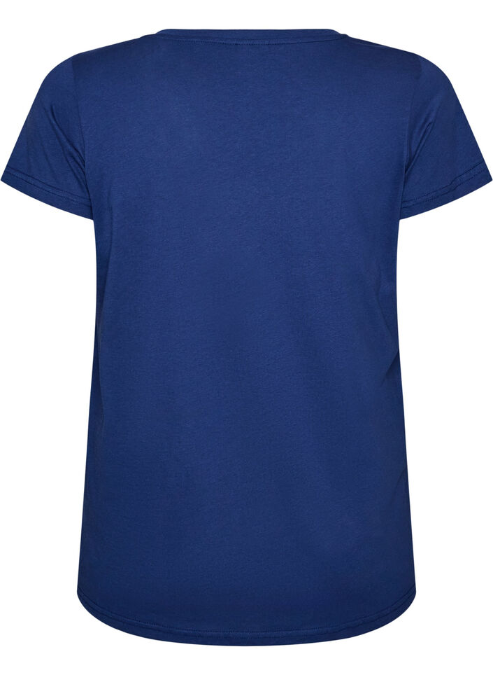 T-Shirt aus Baumwolle mit Frontprint und V-Ausschnitt, Blau, Packshot image number 1