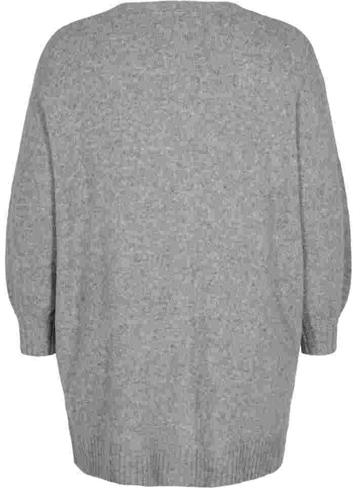 Langer Strick-Cardigan mit Reißverschluss und Taschen, Medium Grey Melange, Packshot image number 1