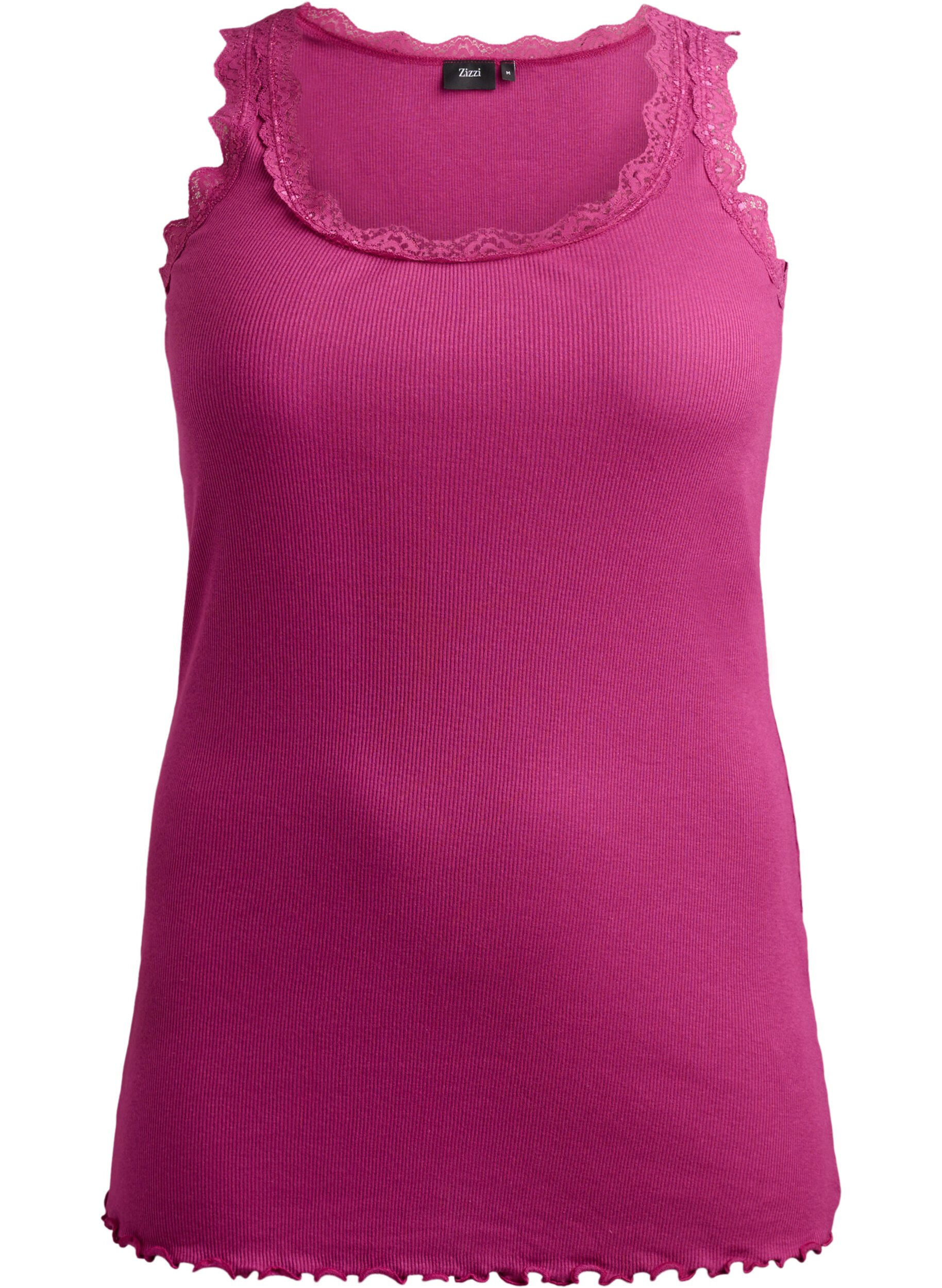 Zizzi Top mit Spitzensaum, Rot, Packshot image number 0