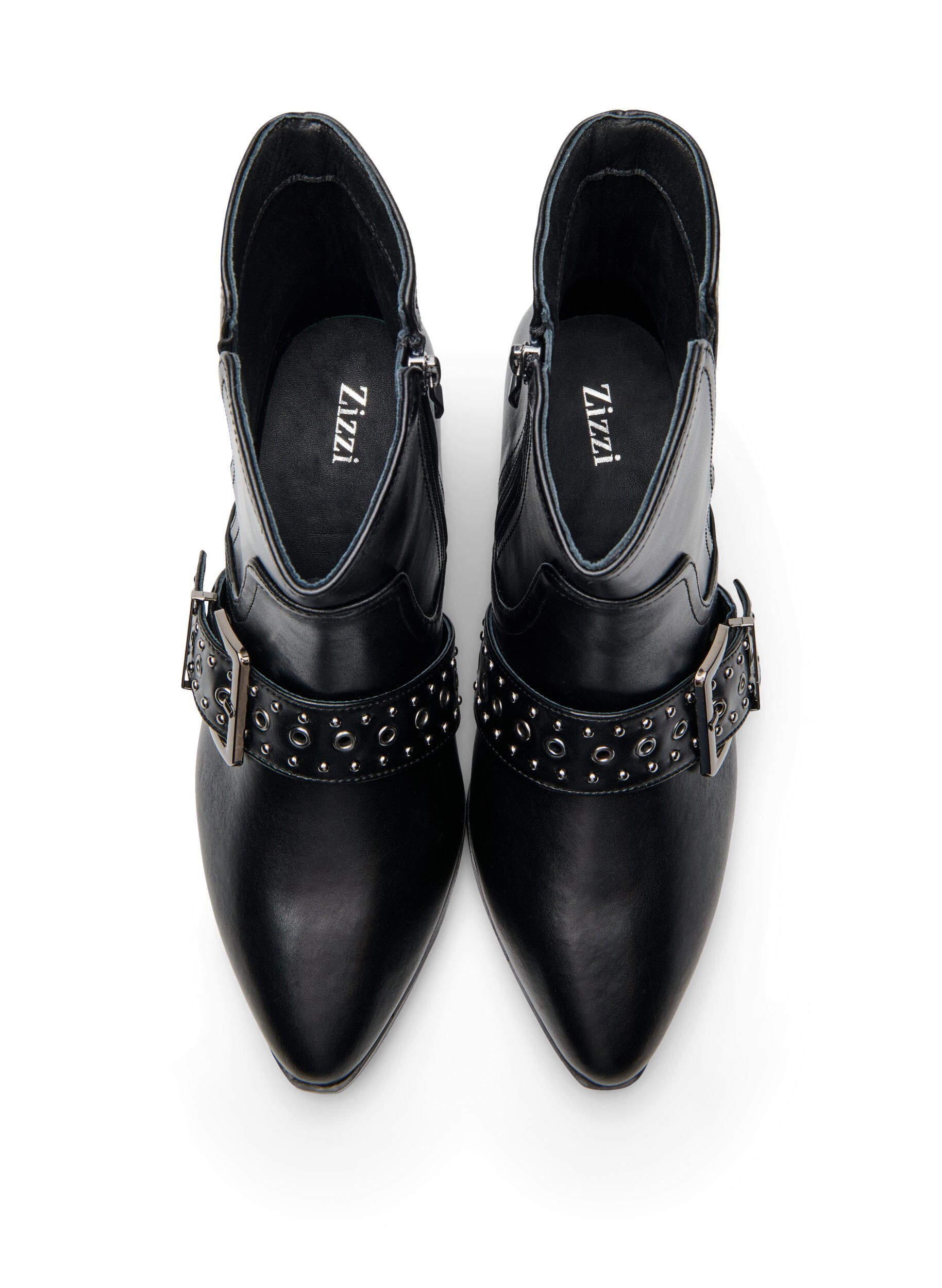 ZizziKn&ouml;chelstiefel aus Leder mit Riemen und Nieten, Schwarz, Packshot image number 2