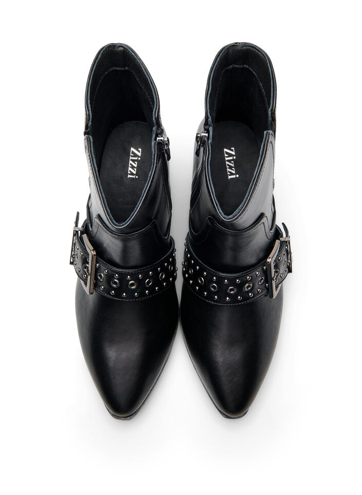Kn&ouml;chelstiefel aus Leder mit Riemen und Nieten, Schwarz, Packshot image number 2