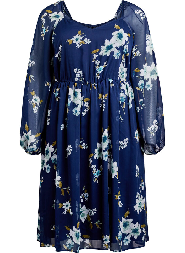 Partykleid aus Chiffon mit langen &Auml;rmeln, Blau, Packshot image number 0