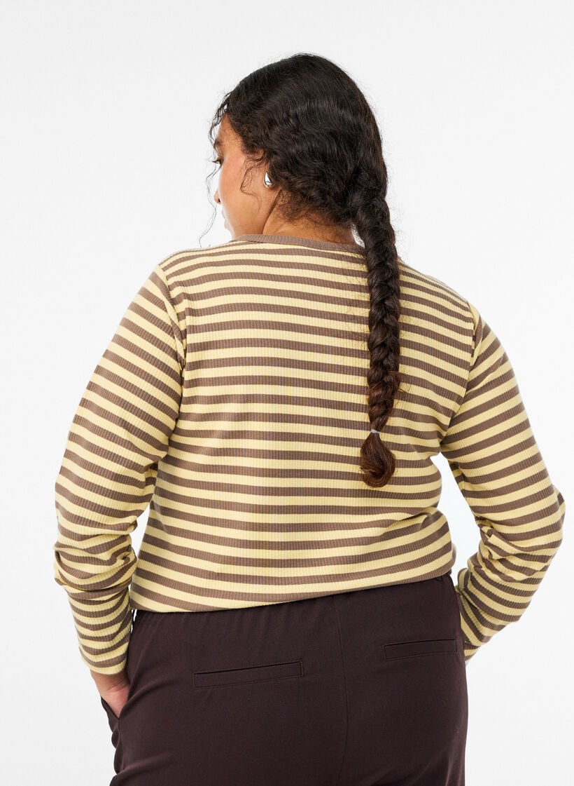 Gestreifte Bluse mit langen &Auml;rmeln, Braun, Model image number 2