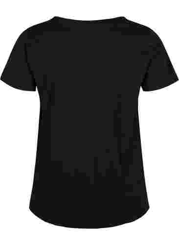 T-Shirt aus Baumwolle mit Druck und V-Ausschnitt , Black ORI, Packshot image number 1