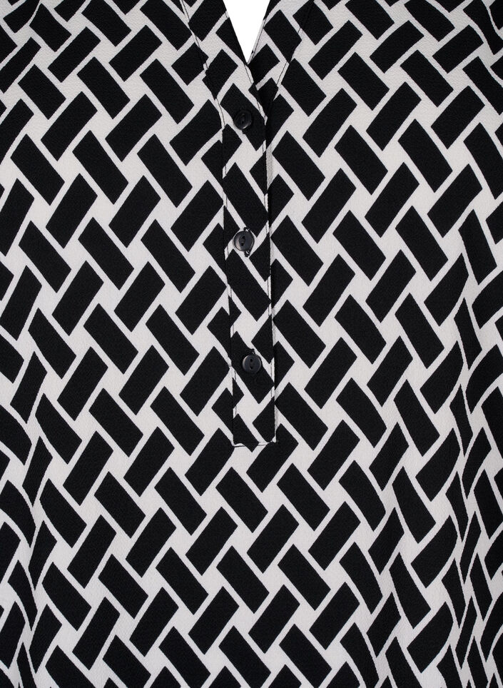 Bluse mit kurzen Ärmeln und V-Ausschnitt , Black Graphic AOP, Packshot image number 2