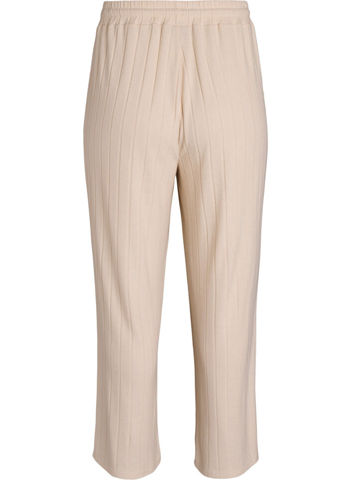 Loungehose aus geripptem Jersey mit hoher Taille, Beige, Packshot image number 1