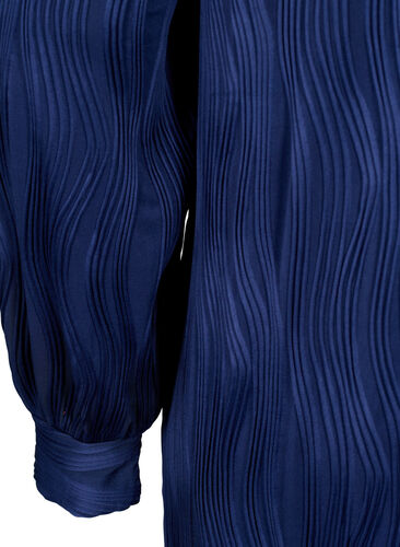 Langärmliges Kleid mit Texturmuster, Maritime Blue, Packshot image number 3
